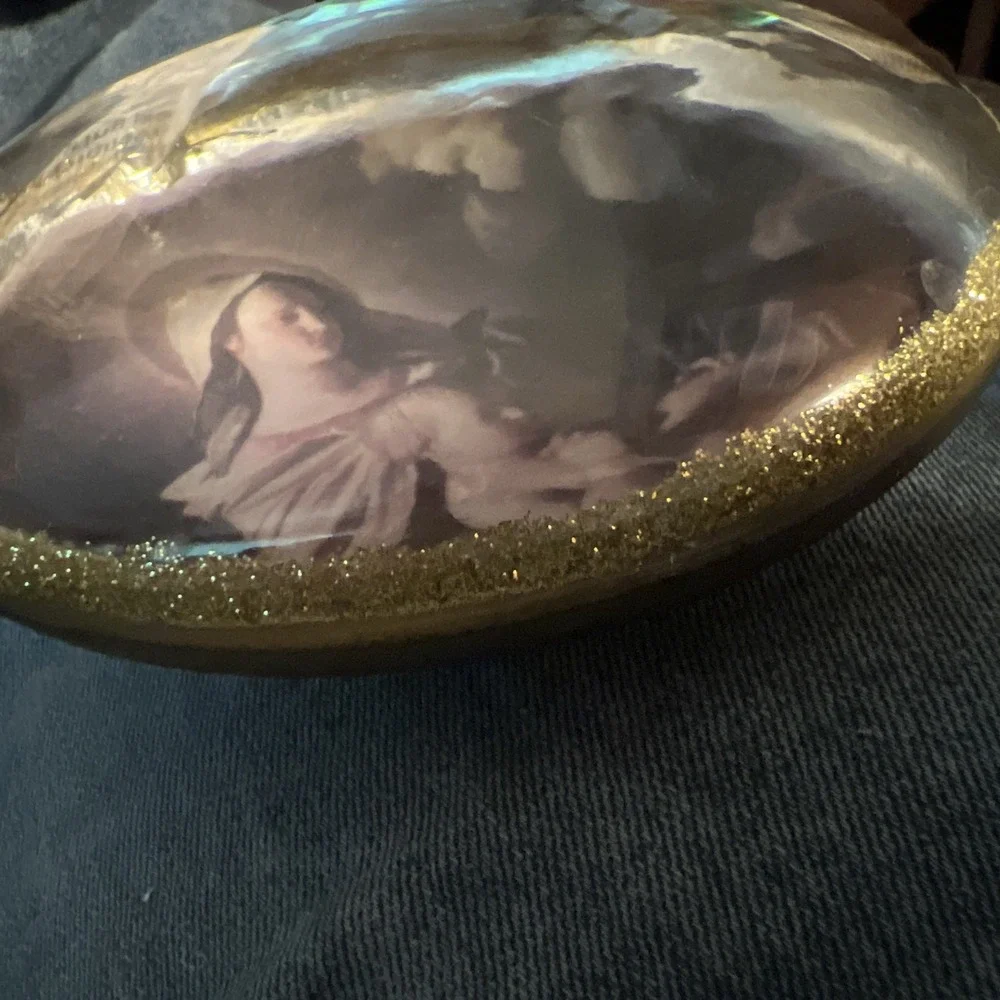 Vintage Beveled Glass Christmas Tree Ornament Nativity Jesus & Mary 5